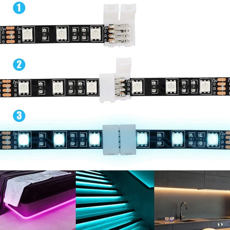 150Packs de 4 Pinos, RGB LEVOU Luz Strip Conectores de 10Mm de Tira do DIODO Gapless Solderless Adaptador de Terminal Extensão