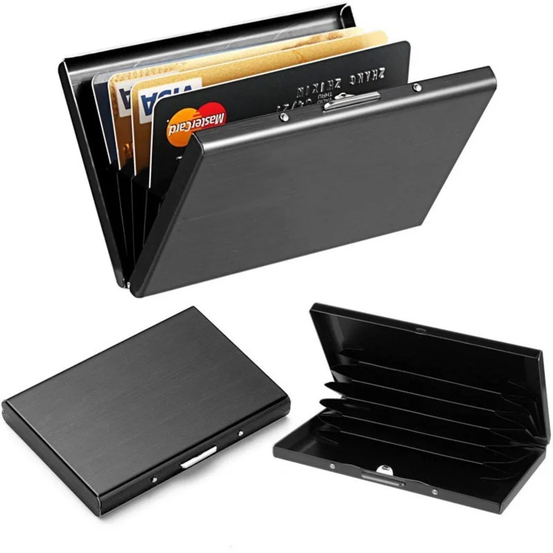 1pc do Titular do Cartão de Homens RFID Bloqueio de Alumínio de Metal Fino Carteira Saco de Dinheiro Anti-scan Titular do Cartão de Crédito Fina Caso de Pequenas Bolsas Masculinas