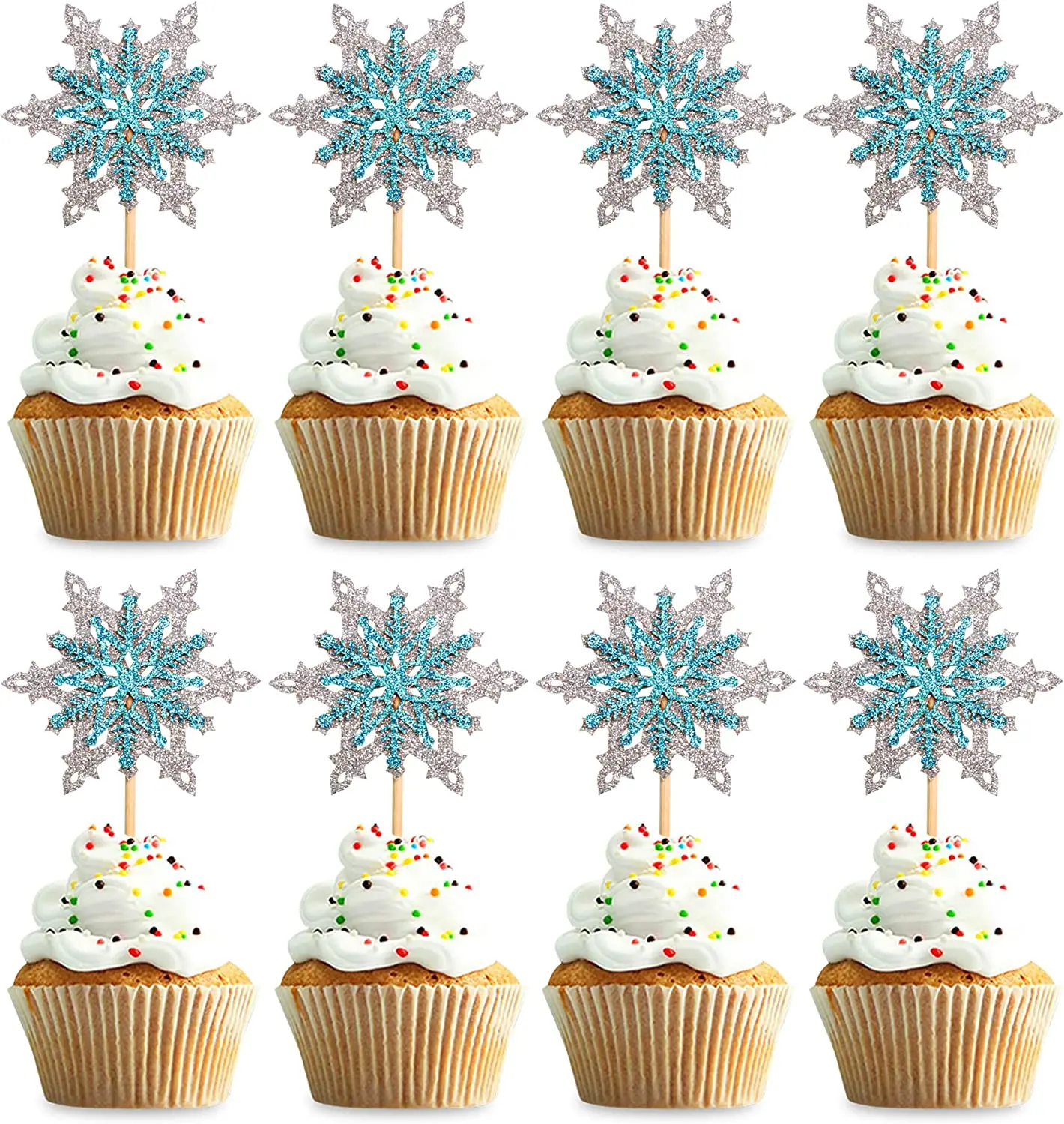 24 Pack Do Floco De Neve De Cupcake Toppers Tema De Inverno Cupcake Picaretas Do Chuveiro De Bebê Criança Festa De Aniversário, De Natal, Decorações De Bolos De Suprimentos