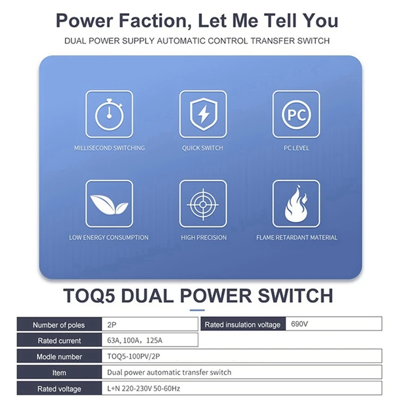 2X TOMZN Trilho Din 2P ATS de Alimentação Dupla chave de Transferência Automática Elétricos, chaves seletoras de Energia Ininterrupta 100A