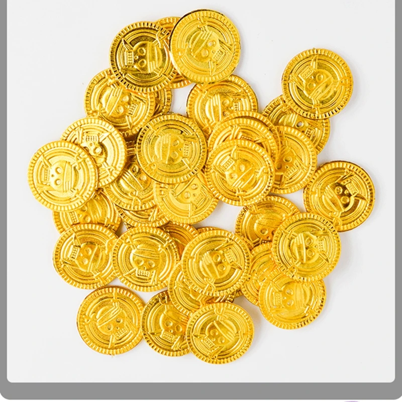 50pcs plástico Pirata com moedas de ouro Halloween as crianças da festa de aniversário de Adereços de decoração Engraçado Jogar Brinquedos para crianças, Crianças (de Ouro)