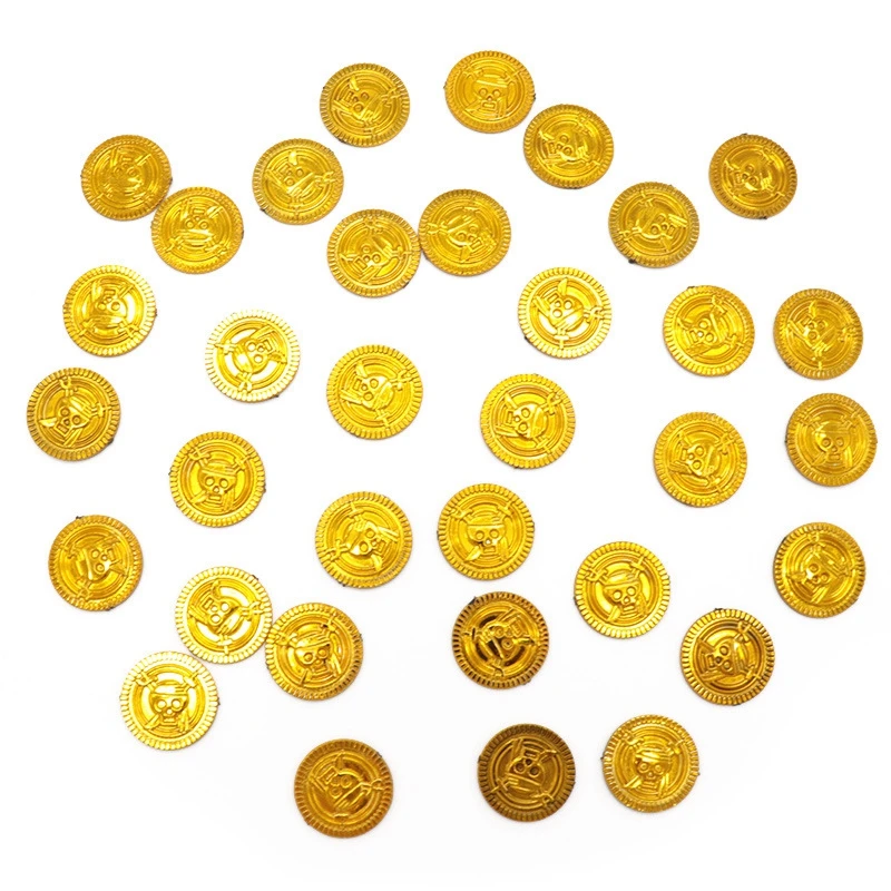 50pcs plástico Pirata com moedas de ouro Halloween as crianças da festa de aniversário de Adereços de decoração Engraçado Jogar Brinquedos para crianças, Crianças (de Ouro)