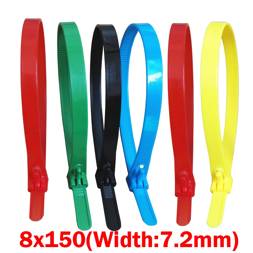 8x150 8*150mm (7,2 mm de Largura) Azul Amarelo Vermelho em Nylon Rede Elétrica do Fio de Seqüência de caracteres de Plástico Reutilizáveis Liberável Zip Laços de Cabo de amarração