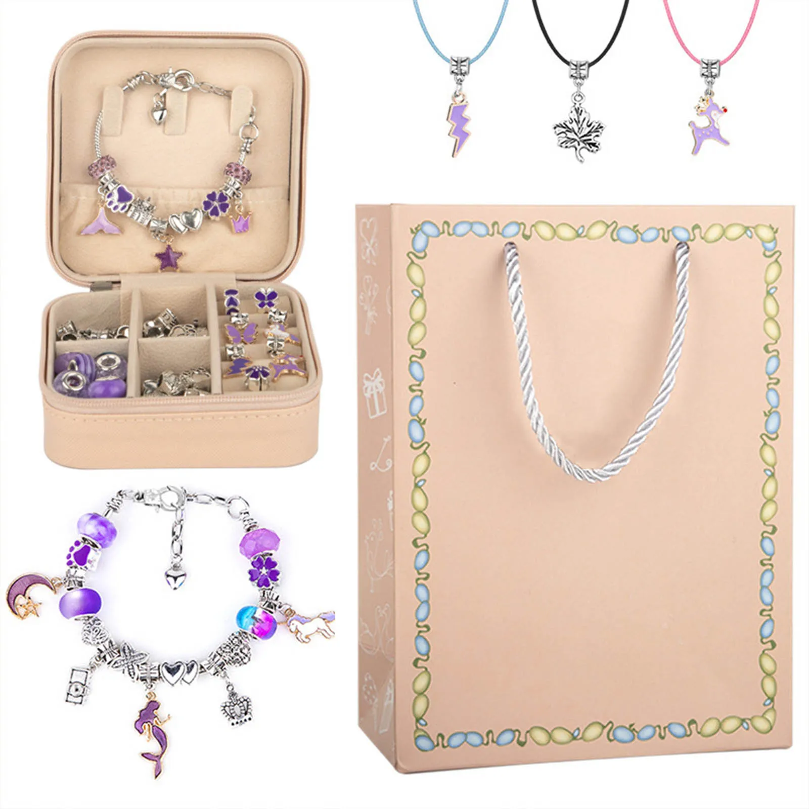 Caixa de jóias Express Melhores Desejos com Artesanatos Menina Adolescente Fazer Jóias Kit com Caixa de Jóias e Saco de Presente