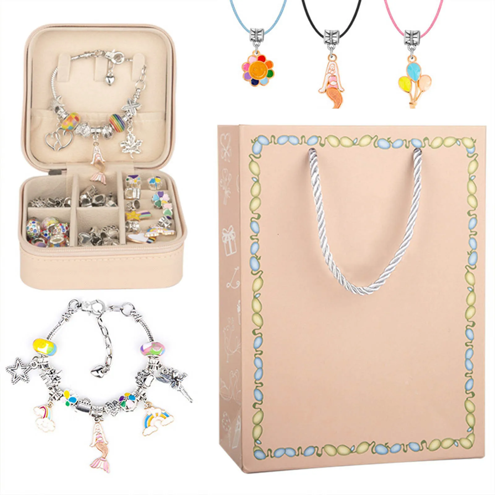 Caixa de jóias Express Melhores Desejos com Artesanatos Menina Adolescente Fazer Jóias Kit com Caixa de Jóias e Saco de Presente