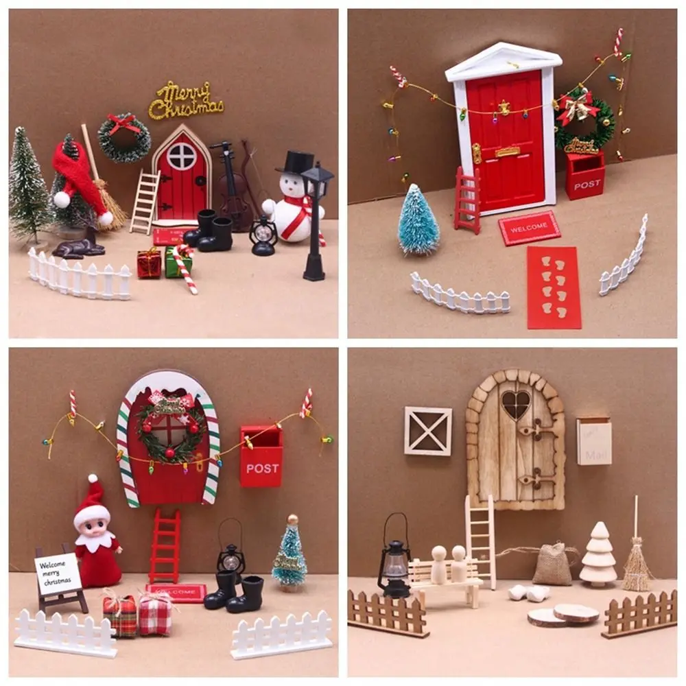 Coroa Casa De Bonecas Elf Kit Miniatura De Cena Cadeia De Chapéu De Fada Brinquedo De Casa Cena Modelo Mini Árvore Em Miniatura Elf Porta De Decoração De Natal