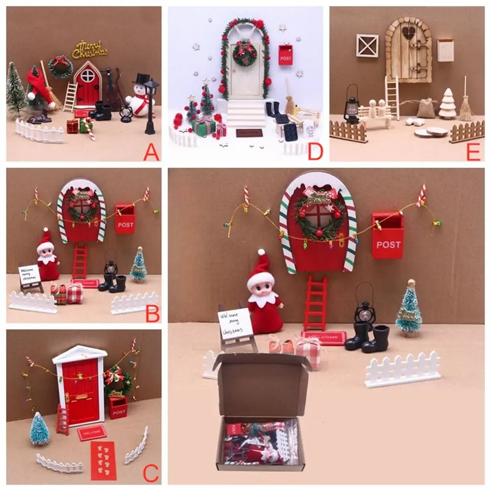 Coroa Casa De Bonecas Elf Kit Miniatura De Cena Cadeia De Chapéu De Fada Brinquedo De Casa Cena Modelo Mini Árvore Em Miniatura Elf Porta De Decoração De Natal