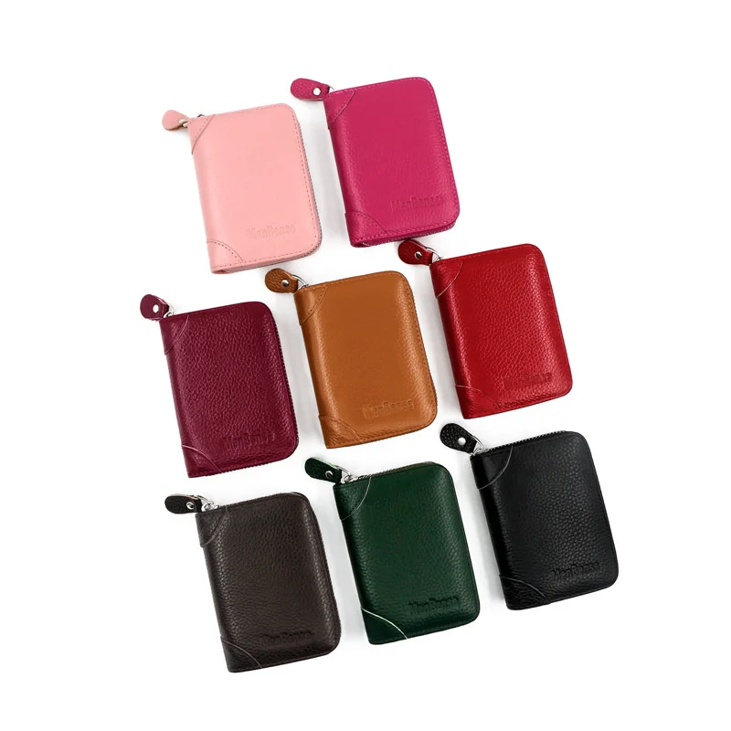 Couro genuíno vertical simples, multi-cor órgão cartão de saco mulheres homens usam a luva anti-magnético rfid zíper carteira