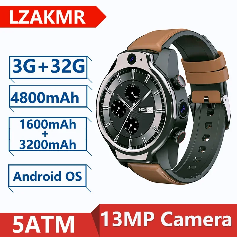 LZAKMR S10 5 ATM Impermeável 4G Smart Watch Homens wi-Fi sistema operacional Android SIM Câmera de 13MP GPS Aplicativo de bate-Papo de Vídeo 32G 1600mAh Bateria GRANDE de homens