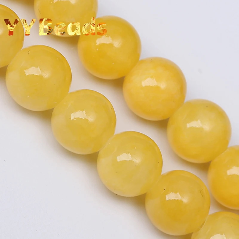 Natural de Ouro Amarelo Jades Esferas Amarelas, de Calcedônia Pedra 6-12mm Solta Charme Miçangas Para Fazer Jóias DIY Pulseira Colares 15