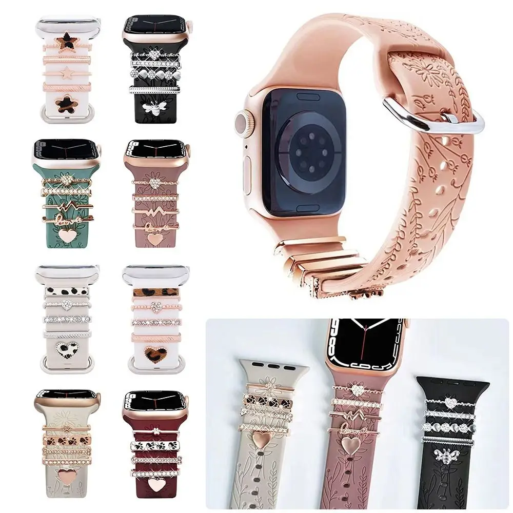 Os Encantos de Metal, Faixa de Relógio Anel de Decoração Para a Apple Diamante de Enfeite Para o iwatch Bracelete Pulseira de Silicone Jóia Acessórios