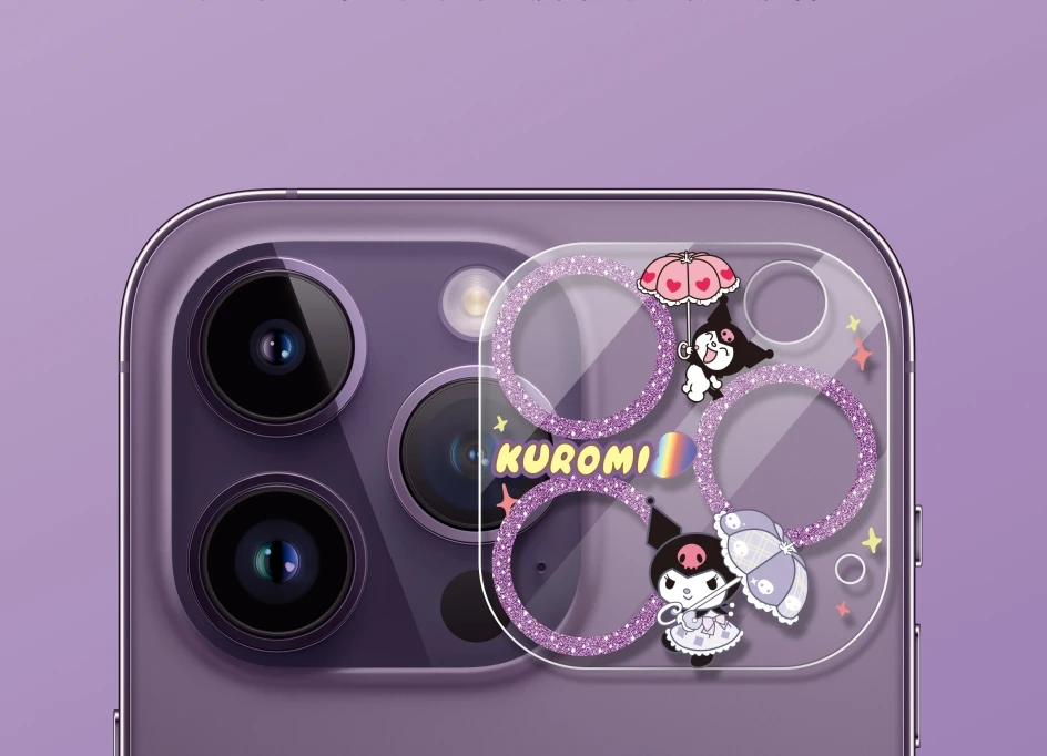 Para O IPhone 13 14 Mini Plus 15 Pro Max Moda Diamante Metal Câmera Protetor De Vidro De Protecção De Desenhos Animados Sanrio Kitty Melodia Kuromi