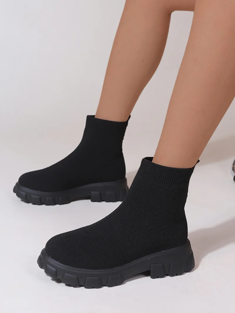 Marca Mulheres Ankle Boots Leve, Casual Sapatos para as Mulheres da Cunha Moda de Meias Botas de Tricô Inverno Médio do Tubo da Plataforma de Inicialização