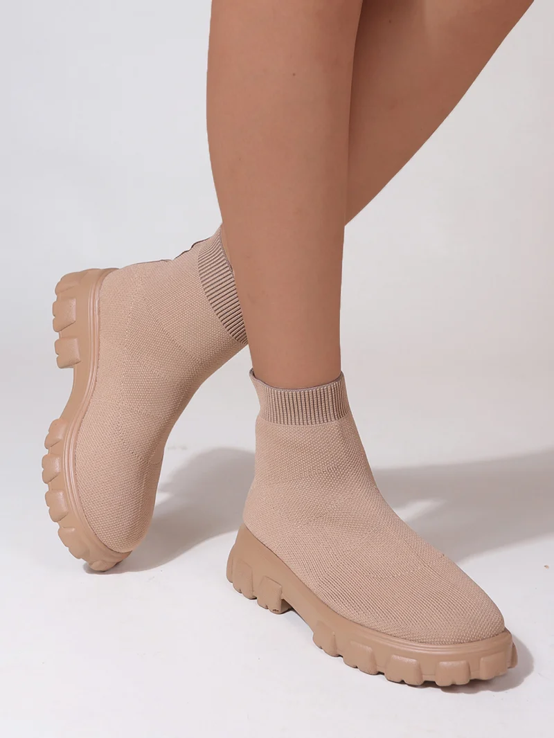 Marca Mulheres Ankle Boots Leve, Casual Sapatos para as Mulheres da Cunha Moda de Meias Botas de Tricô Inverno Médio do Tubo da Plataforma de Inicialização